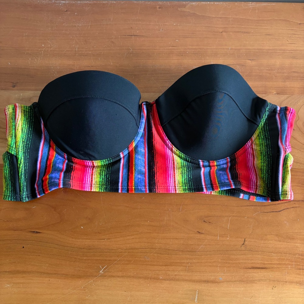 PACSUN LA Hearts Serape‎ Stripe Underwire Bandeau Bikini Top Black Multi Large